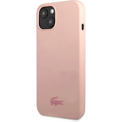 Lacoste Liquid Silicone Glossy Printing Logo Case - дизайнерски силиконов калъф за iPhone 13 (розов)