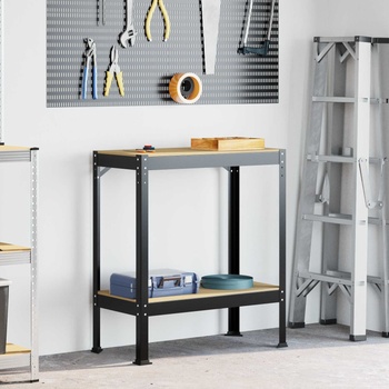 vidaXL Работни пейки с рафт Черно 81 x 41 x 145 см Инженерно дърво (42020132)