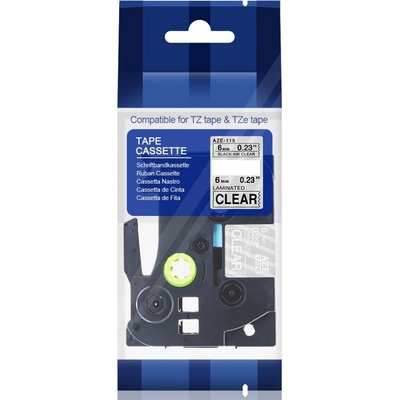 Compatible Съвместима лента с Brother TZ-115 / TZe-115, 6mm x 8m, бял печат / прозрачен субстрат (TZe115)