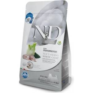 Farmina N&D DOG GRAIN FREE Spirulina White Dog Sea Bass & Fennel Adult MINI - монопротеинова суха храна без зърнени култури за кучета с бяла козина от мини породи над 1 година, с лаврак, спирулина и фенел - 2