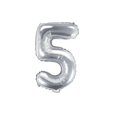 Balón fóliový 35cm číslo 5 strieborný