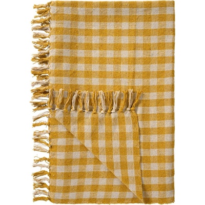 Ib Laursen Bavlněný přehoz Yellow Checks 130 ×160 cm, žlutá barva, hnědá barva, textil