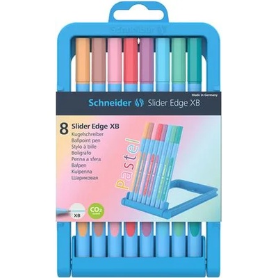 Schneider Комплект химикалки, 0, 7 мм, капачка, SCHNEIDER "Slider Edge XB Pastel", 8 различни пастелни цвята 152289 (152289)