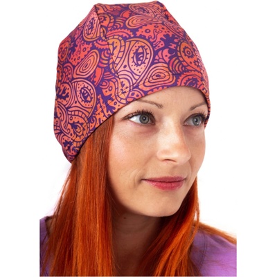 Dámská sportovní funkční čepice oranžový jóga vzor