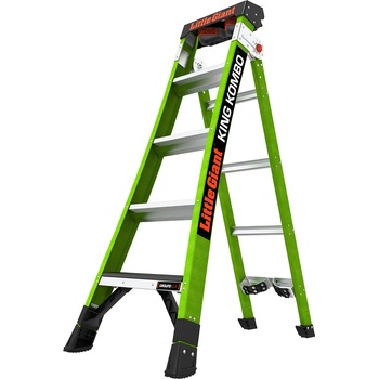 Little Giant Ladder Двураменна стълба от фибростъкло 5+4 стъпала KING KOMBO Industrial със звукова система Ground Cue (13580EN-071)