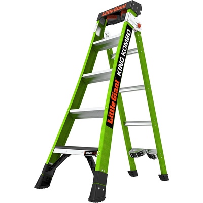 Little Giant Ladder Двураменна стълба от фибростъкло 5+4 стъпала KING KOMBO Industrial със звукова система Ground Cue (13580EN-071)