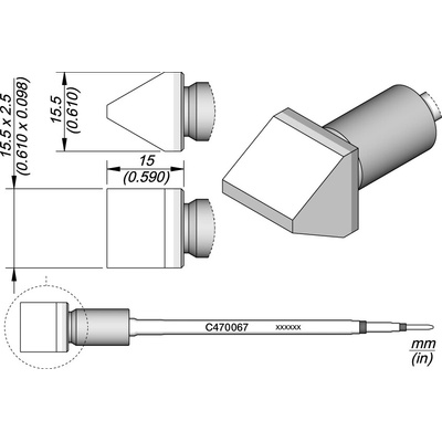 JBC C470067 – pájecí hrot ve tvaru dláta 15,5 × 2,5 mm Squ.