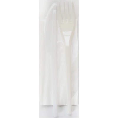 Комплект - Вилица, нож, лъжица, салфетка за еднократна употреба