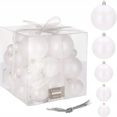 SPRINGOS Vianočné gule mix 4 5 6 7 8 cm perleťovo biele 37-dielna sada