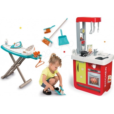 Smoby Set elektronická kuchynka Bon Appetit Red&Green so zvukmi+upratovací set so žehliacou doskou a žehličkou 310810-3