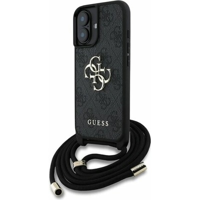 Guess PU 4G Metal Logo Crossbody Popruh Zadní Kryt pro iPhone 16 Black