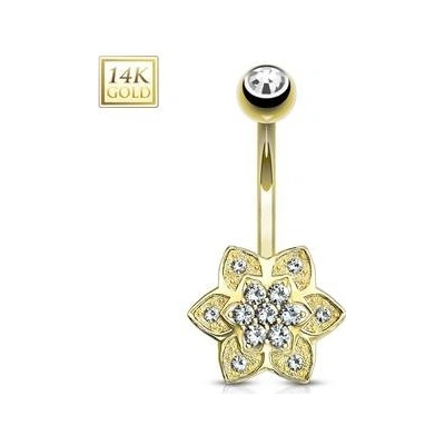 Šperky4U zlatý piercing do pupíku kytička se zirkony ZL01185-YG