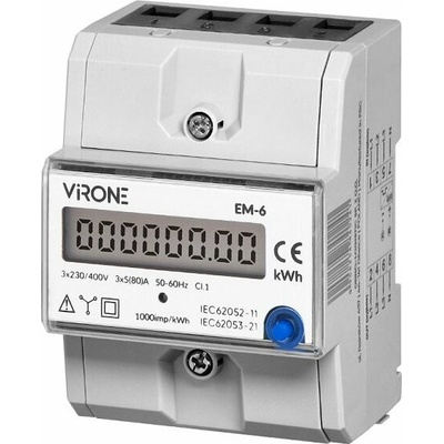 Elektroměr 3F na DIN lištu třífázový VIRONE EM-6 digitální, RESET