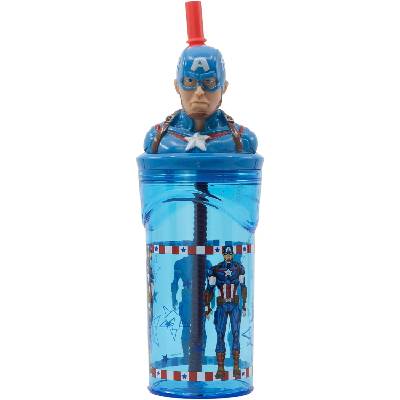 Чаша със сламка и 3D фигура Stor Avengers - Invisible Force, Captain America, 360 ml (74866)