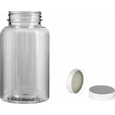 Pilulka Plastová lahvička, lékovka čirá s bílým uzávěrem 250 ml