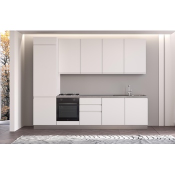 ARES Права кухня irene, лява, 300 см, лице бяло, плот и гръб цимент (0whfbi012bis)