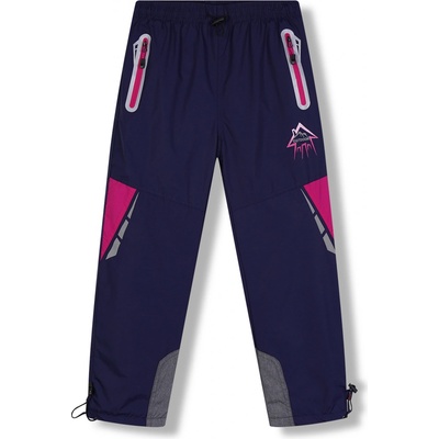Kugo DK8235 dívčí šusťákové kalhoty zateplené tmavě růžové zipy modrá