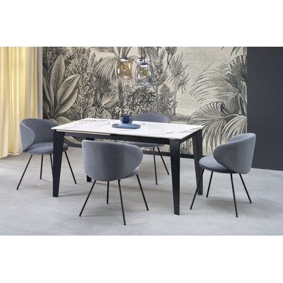 Halmar Rozkládací jídelní stůl FELIX 141(201)x81 bílý mramor černá