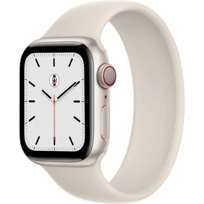 Apple Оригинална силиконова каишка за Apple Watch 44мм, 45мм, 46мм, Ultra, Ultra 2, Ultra 3 49 - Apple Starlight Solo Loop Band Size 8 (разопакован) (MKY63ZM/A)