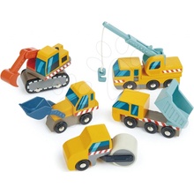 Tender Leaf Toys Drevené pracovné autá Construction Site valec, bager, nákladné auto, nakladač a žeriav