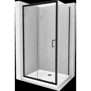 Mexen Apia плъзгаща се душ кабина 120 x 70 см, прозрачна, черна + корито Flat, бяло (840-120-070-70-00-4010B)