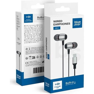 Blue Star Wire Earphones Type C With Microphone M09C 1,2 M Black