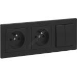 Legrand - Двойна домашна розетка и двоен ключ № 5 с рамка SUNO 250V черна (LR0065F)