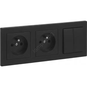 Legrand - Двойна домашна розетка и двоен ключ № 5 с рамка SUNO 250V черна (LR0065F)