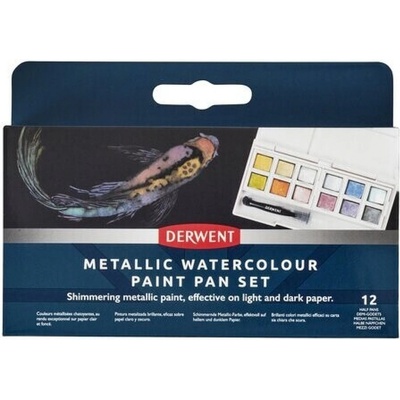 Derwent, 2305657, Metallic, metalické akvarelové barvy v pánvičkách, 12 ks