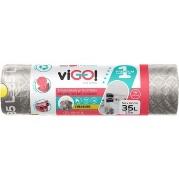 viGO! Торби за отпадъци с връзки viGО! - Premium №1, 35 l, 15 броя, сребърни (2218050)