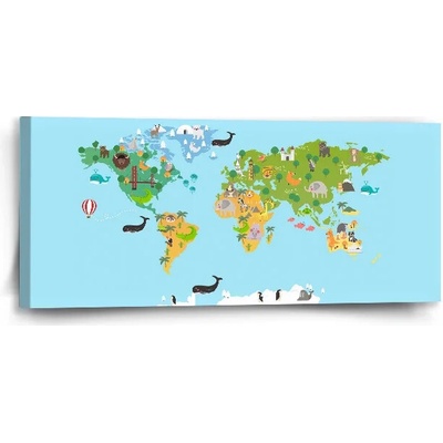 Sablio Obraz Zvieracia mapa sveta - 110x50 cm