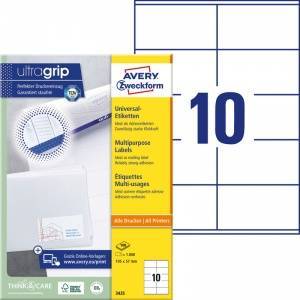 Avery Zweckform labels 105mm x 57mm, A4, white, 10 labels, packed with 100 pcs, 3425, for laser and inkjet printers