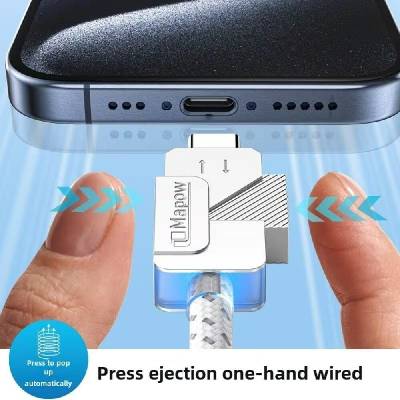 PremiumCord u31co2 USB-C s tlačítkem pro odpojení USB-C jednou rukou rychlé nabíjení 6A bavlněný oplet 2m