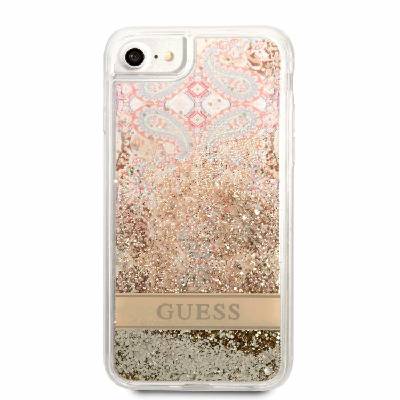 Дизайнерски кейс с висока защита за iPhone SE (2022), iPhone SE (2020), iPhone 8, iPhone 7 - Guess Liquid Glitter Paisley Case (златист) (GUHCI8LFLSD)