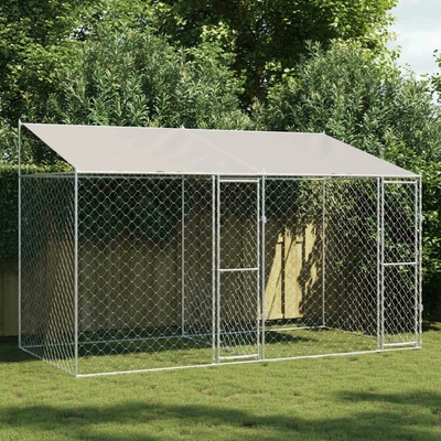 vidaXL Klec pro psy se střechou 400 x 200 x 256 cm ocel a PE stříbrná 9799.3368298