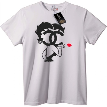 NOONEBRAND Тениска Chanel лого червени устни - XL, Black