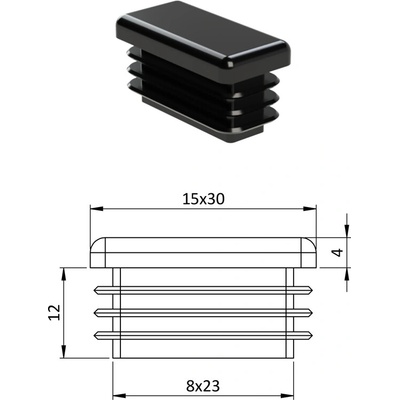 Krytka plastová 15 x 30 mm, čierna