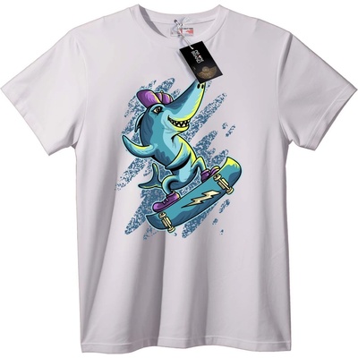NOONEBRAND Тениска Скейтборд акула - L, White