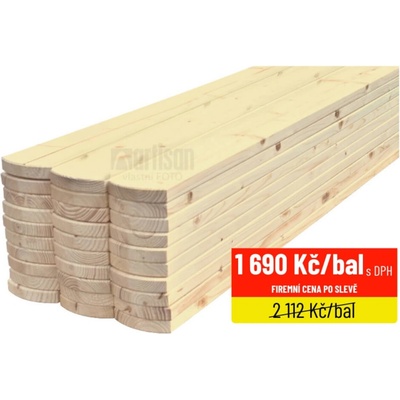 Plotovky dřevěné půlkulaté, severský smrk balené 18x95x1200 - 25 ks, kvalita AB