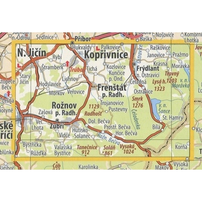 KČT 96 Moravskoslezské Beskydy - nástěnná turistická mapa 90 x 60 cm Varianta: mapa v dřevěném rámu, Provedení: Ticiago černý