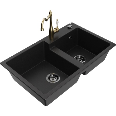Mexen Tomas двукоморна гранитна мивка с кухненски смесител Carla, черна - 6516-77-670700-50-B (6516-77-670700-50-B)