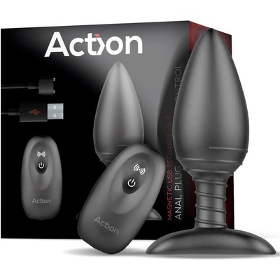 Action Asher Butt Plug with Remote Control Black