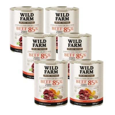 WILD FARM PURE MONO - говеждо с тиква и киноа 6x800 г - монопротеинова храна за кучета