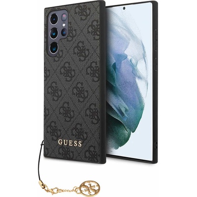 GUESS PU 4G Charms Collection Leather Hard Case - дизайнерски кожен кейс за Samsung Galaxy S24 Ultra (сив)