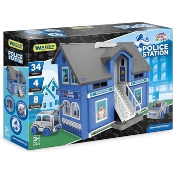 WADER Play House - Policejní stanice plast + 3ks auta + 1ks helikoptéra