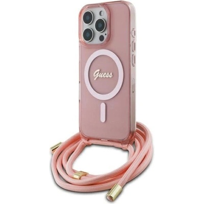 GUESS Калъф Guess Crossbody Cord Script MagSafe за iPhone 16 Pro - розов (3666339345907)