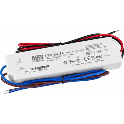 MEAN WELL LPV-60-24 Napájecí zdroj: spínaný; LED; 60W; 24VDC; 2,5A; 90÷264VAC; IP67