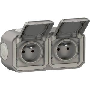 Legrand - Външна двойна контактна розетка 250V/16A PLEXO IP55 сива (LR0100)