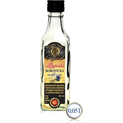 Kosher Spišská Borovička s Horcom 40% 0,05 l (čistá fľaša)