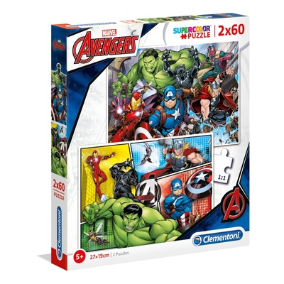 Clementoni Пъзел Clementoni SuperColor - The Avengers, 2 в 1, 2x60 части (21605)